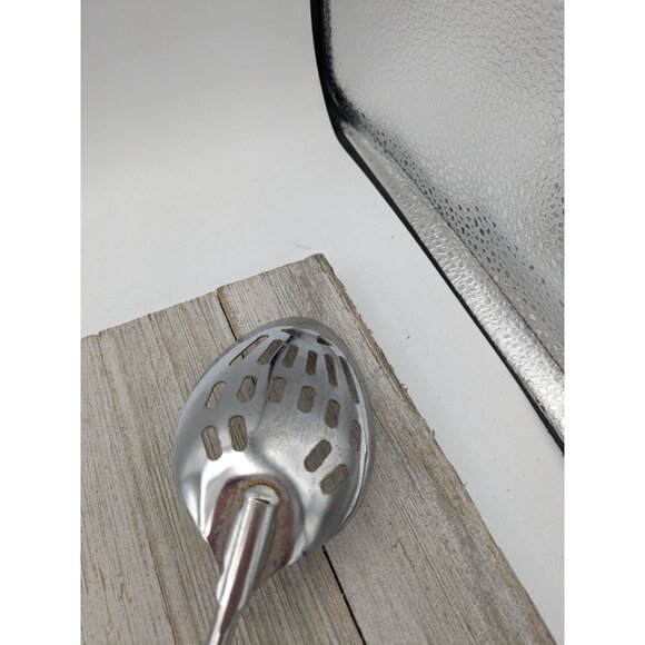 Vintage Ekco Black Handle Chromium Plate Serving Slotted Spoon  12 1/4" - Picture 5 of 8